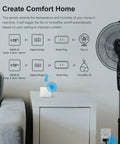 Zigbee Bridge Pro Hub ZigBee 3.0 Smart Gateway setup with fan and sensor for home automation on white cabinet