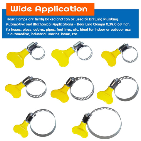 Stainless Steel Hose Clamp Set Of 30 Pieces Adjustable From 8 To 29mm Worm Gear Metal Fuel Line Clamps with yellow adjusters