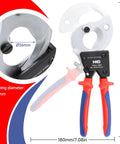 Rock Solid Ratchet Cable Wire Cutter For Snipping Thick Electrical Aluminum Copper And Multi Core Wires Up To 300 Square Millimeters with Ø36mm opening.