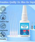Pro Grade Medium CA Glue For Metal And Stone Quick Dry Adhesive With Microtip Applicators For Jewelry Making, Repairs, Ceramics, And Hobby Crafts Great For Tight Spots And Quick Sets, Dries Fast For Speedy Projects bottle with tips