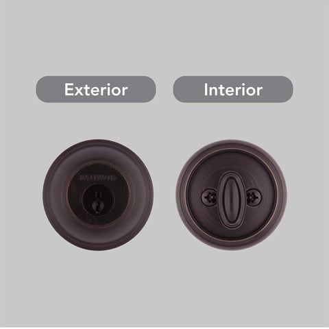 Two Sided Double Cylinder Front Door Deadbolt With SmartKey Rekey Technology And Microban Protection In Satin Nickel, exterior and interior view
