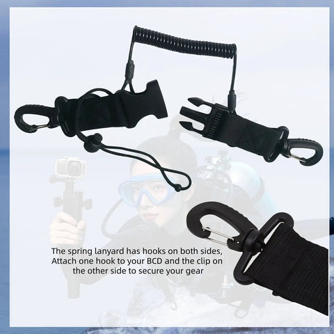 Two Pack Stainless Steel Scuba Diving Lanyards With Coiled Design And Quick Release Buckle For Cameras And Dive Lights
