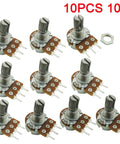 Pack Of 10 10K Ohm Linear Rotary Potentiometers With Knurled Six Millimeter Shaft Fifteen Millimeter Length Three Hundred Degree Turn