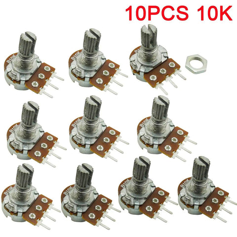 Pack Of 10 10K Ohm Linear Rotary Potentiometers With Knurled Six Millimeter Shaft Fifteen Millimeter Length Three Hundred Degree Turn