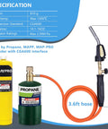 Pro Grade Propane Torch Hose Kit With 3.6 Foot Hose, MAP Gas Torch Kit With Trigger Start And Adjustable Heat Up To 3600F