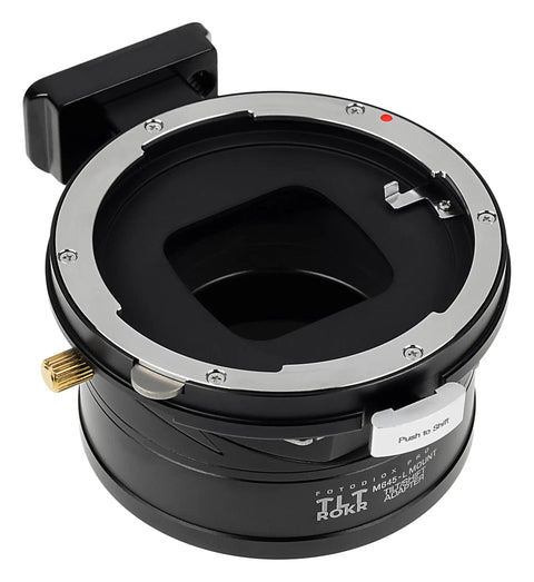 Tilt Shift Lens Mount Adapter For Mamiya 645 To L Mount Mirrorless Cameras With 10mm Horizontal Shift And 10 Degree Tilt For Perspective Control Distortion Reduction And Creative Photo Effects Pro Grade black metal lens adapter, front view
