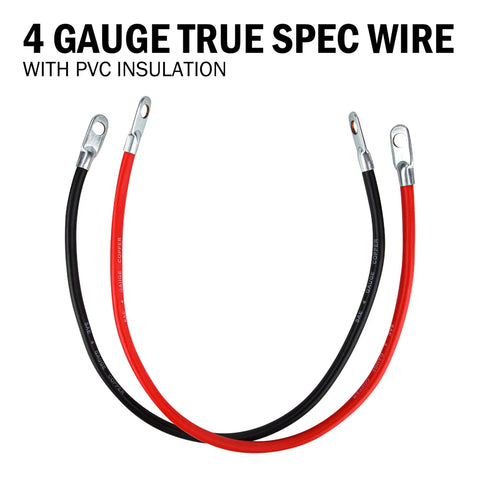 Top Tier 4 Awg Battery Cable Set 18 Inch With 3 8 Copper Stud Lugs For American Vehicles, featuring red and black insulated wires.
