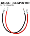 Heavy Duty 4 Awg Battery Inverter Cable Set Featuring 24 Inch Ultra Flexible Electrical Wire With 3/8 Copper Lug Connectors, black and red wire with copper lugs.