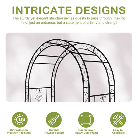 7Ft Heavy Duty Metal Garden Arch Arbor For Weddings And Outdoor Decor Rugged Black Arbor Archway With Ground Stakes
