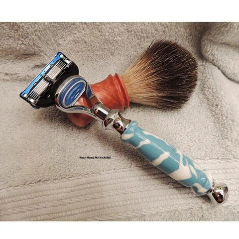 Fusion Chrome Style Razor DIY Project Kit For Lathe Hobbyists with acrylic handle on towel