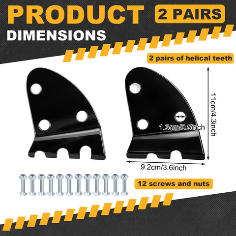 Product dimensions of four piece 9 inch post hole digger blades serrated auger replacement drill bits with screws and nuts.