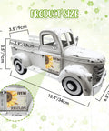 Vintage White Farmhouse Truck With 12 Magnetic Sunflower Magnets, Interchangeable Seasonal Metal Pickup Planter, 13.4 Inch