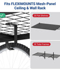 4 Pack Add On Storage Flat Hooks For Garage Ceiling Rack And Wall Shelving System attached to wire grid deck