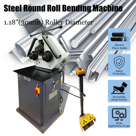 Tough As Nails Electric Ring Roller Bender For Steel Round Roll Bending With Reversible Foot Switch and Real Deal Pinch Roll Design, 30mm diameter rollers