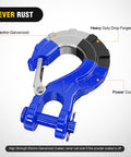 Blue Forged Steel Winch Hook Set 3/8 Inch Grade 70 Safety Latch Clevis Slip Hook with Cable Stopper shown with labels