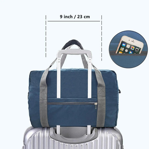 Underseat Carry On Duffle Bag 30L For Airplanes Foldable Travel Tote 18x14x8 Inches Navy Waterproof And Durable With Rugged Zippers