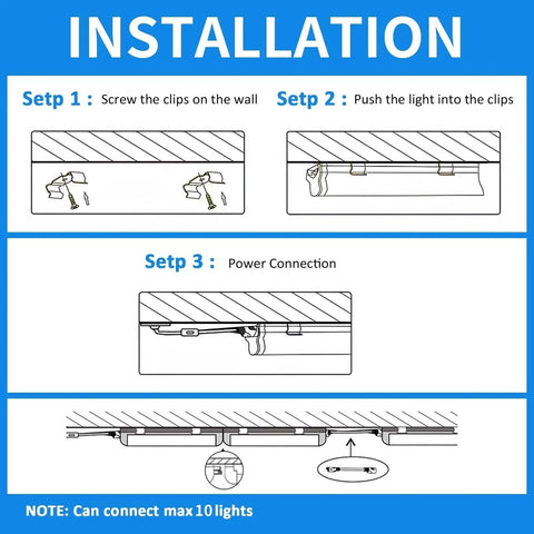 Installation guide for Ultra Bright 24W 3600LM 6500K D Shape T8 LED Shop Light Linkable Fixture For Garage Basement Workbench Cabinet Utility