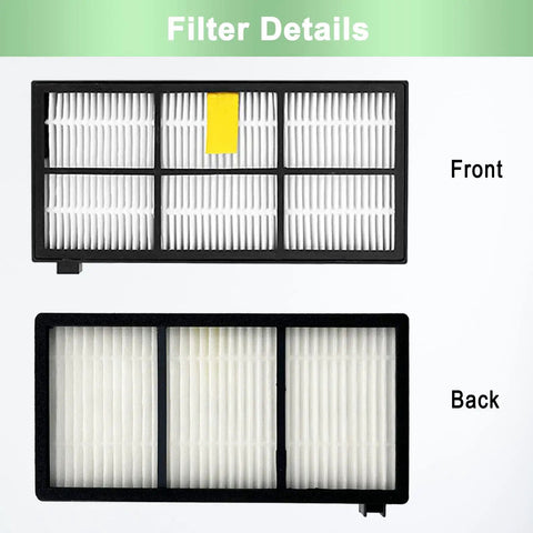 Front and back view of filter from 9 Pack Replacement Parts Kit For 800 And 900 Series Roomba Vacuums Including One Set Of Roller Brushes, Four Filters, And Four Side Brushes Plug And Play Easy Fit High Quality Replacement Accessories