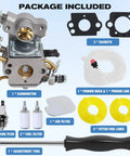 Carburetor Rebuild Kit For Poulan Pro Chainsaws And Craftsman 35cc 42cc Models Easy Install Complete Kit With Gaskets Fuel Line Filter Primer Bulb Spark Plug Adjustment Tool Walbro WT Compatible displayed with included components on a blue background.