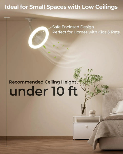 Adjustable Socket Fan Light with Remote and Extender for 2200 Lumen Enclosed LED Bulb Fan Mini Ceiling Fan in bedroom