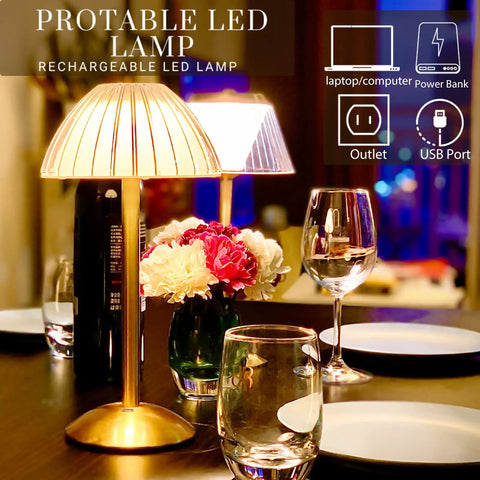 Rechargeable Portable Mushroom LED Table Lamp With Touch Sensor 3 Color Dimmable Brightness Cordless Brass Desk Light