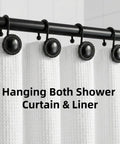 Heavy Duty Metal Shower Curtain Hooks 12 Pack, Rust-Resistant Zinc Alloy Circular Rings For Easy Glide shown on shower rod