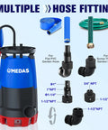 1HP 750W Heavy Duty Submersible Sump Pump with hose fittings for clean dirty water modes and easy drainage setup