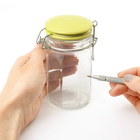 Pro Grade Deburring Tool Kit With 11 High Speed Steel Swivel Blades And Tungsten Carbide Scribe near glass jar
