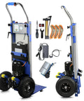 Top Rated Electric Stair Climbing Dolly With Telescopic Handle 900 Lbs Max Load Capacity showing aluminum frame and motor.