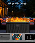 43 Inch Rectangular Propane Fire Pit Table With 60,000 BTU Heat For Backyard Hangouts, lit with flames and glass stones