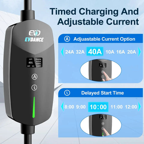 Beefy 40 Amp Level 2 EV Charger With 9.6 KW Fast Charging Portable 25 Foot Cable NEMA 14 50 Plug Adjustable Current