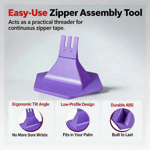 Smooth Operator Three Prong Zipper Jig Sewing Tool For Size 3 And 5 Fasteners, purple ergonomic design for easy zipper installation.
