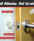 Wall Shield Door Bumpers Set Of Four, Clear Self Adhesive Rubber Cushions protecting wall from doorknob impact, easy install.
