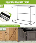 Outdoor Storage Shed With Sturdy Metal Frame And Wood Panels Weatherproof Trash Can Shed frame comparison with wooden and plastic frames.