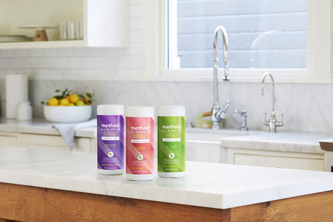 All Purpose Cleaning Wipes French Lavender Scent for Multi Surface Use Compostable Wet Wipes 70 Count Pack of 1 on kitchen counter