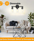 Sleek Dope Modern 3 Light Matte Black Vanity Light With Clear Glass Shades For Bathroom Mirror Wall Sconce Indoor Use