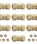 Brass compression tube fittings set with ferrules, 1/2 in. OD x 1/2 in. OD