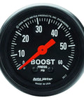 Z-Series Mechanical Boost Gauge 2.3125 Inch With Perimeter Incandescent Backlight, Dead-Nuts Accurate, dial close-up view