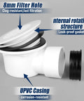 Slick Low Profile Side Outlet Shower Drain With Heavy Duty Perforated Strainer For Vanishing Tile Showers And Thin Flooring showing 8mm filter hole and UPVC casing.