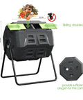 Two Chamber Outdoor Compost Tumbler Bin With Built In Thermometer For Easy Temperature Monitoring, 43 Gallon Capacity, Green Door