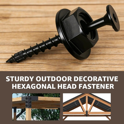 Heavy Duty Outdoor Structural Wood Screws Kit 0.220 Inch By Three And A Half Inch With Hex Head Washers on wood surface