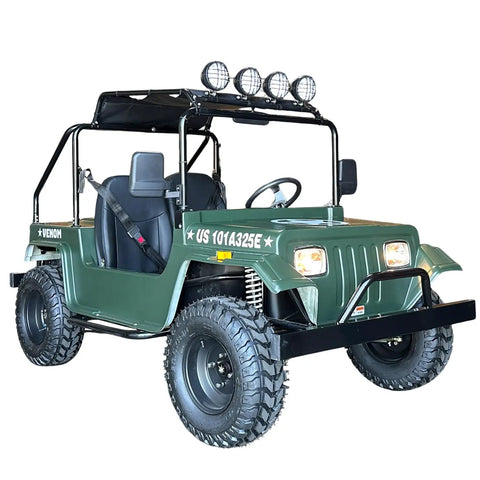 200CC Off Road Go Kart For Adults With Fully Automatic CVT LED Top Lights 10 Inch All Terrain Tires 94 Inch Long Dual Seat Utility Trail Rider Built Tough Army Green Finish