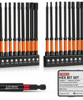 Heavy Duty 20 Piece 4 Inch Hex Bit Set With Metric And SAE Allen Wrenches, 1/4 Inch Hex Shank, S2 Steel, Magnetic Tips, and Storage Box