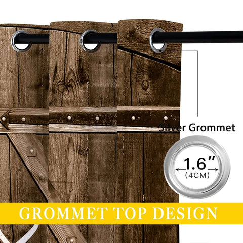 Barn Wood Door Style Blackout Curtains For Kids Rooms Cozy Rustic Home Decor Darkening Window Drapes 63 By 63 Inch Thermal Insulated Grommet Premium Drapery With 3D Print Vibe And Easy Grommet Mount For Bedroom Or Living Room, close-up of grommet top design