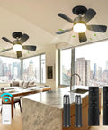 Lit Seventeen Point Five Inch Ceiling Fan Light With Remote 25W 1600 Lumens in modern kitchen and living room