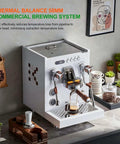 All In One Hot And Cold Milk Frother Steamer With 2850W Power 15 Bar Pressure And 58mm Group Head in a café setting.