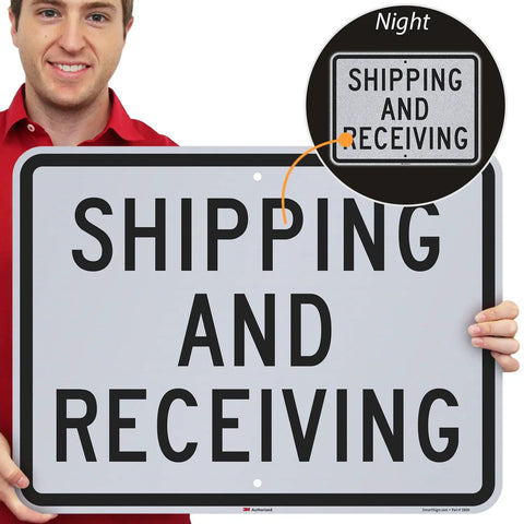 Shipping And Receiving Sign 18x24 In 3M Engineer Grade Reflective Aluminum Black On White, Durable Outdoor Sign With Rustproof Build, DOT Compliant, 10 Year Life, Easy Mounting With Rounded Corners And Three Eighths Inch Mounting Holes