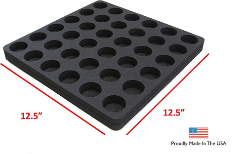 Ultra Slim Keurig K Cup Pod Organizer Tray For Kitchen And Office No Mess Waterproof And Washable Drawer Insert That Holds 36 Pods 12.5 By 12.5 Inches Made In USA, black foam tray with pod spaces