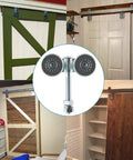 Box Rail Hanger Set 2 Pack With Double Wheel Rail Trolleys For Sliding Barn Doors Total Load Capacity 441 Lbs Zinc Coated Steel For Rust Resistance Smooth Quiet Operation And Durable Barn Door Hardware installed on various barn doors