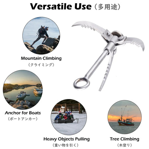 Grappling Hook With Folding Claws, Heavy Duty Stainless Steel Anchor For Climbing, Hiking, Tree Limb Removal, 3 Claws